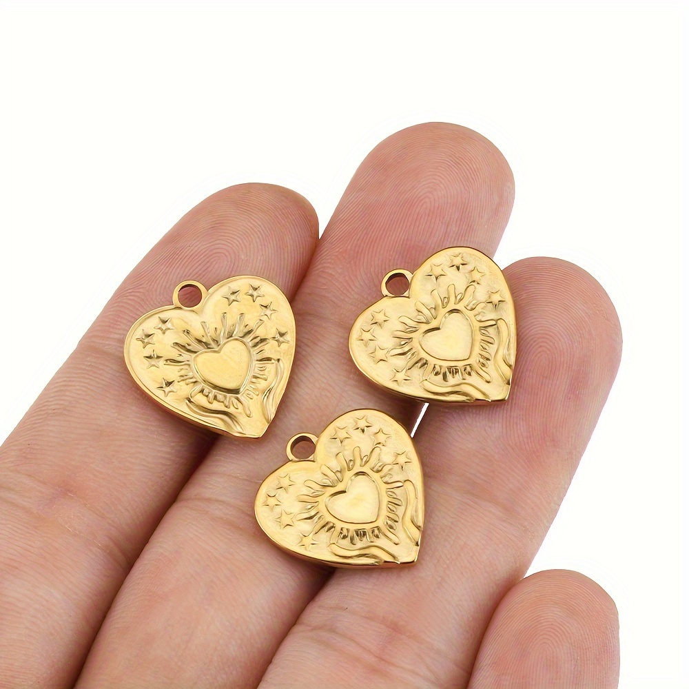 5pcs 304 Stainless Steel Love Charms 17mm Sunburst Heart Pendant